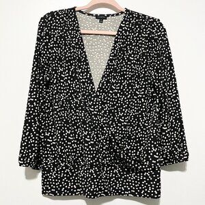 Talbots Womens Wrap Blouse Size M Black Polka Dot Mature Office Secretary Party